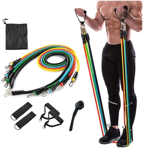 Fitness Resistance Bands Kit For Strength, Weight Loss & Home Training (11 Piece)